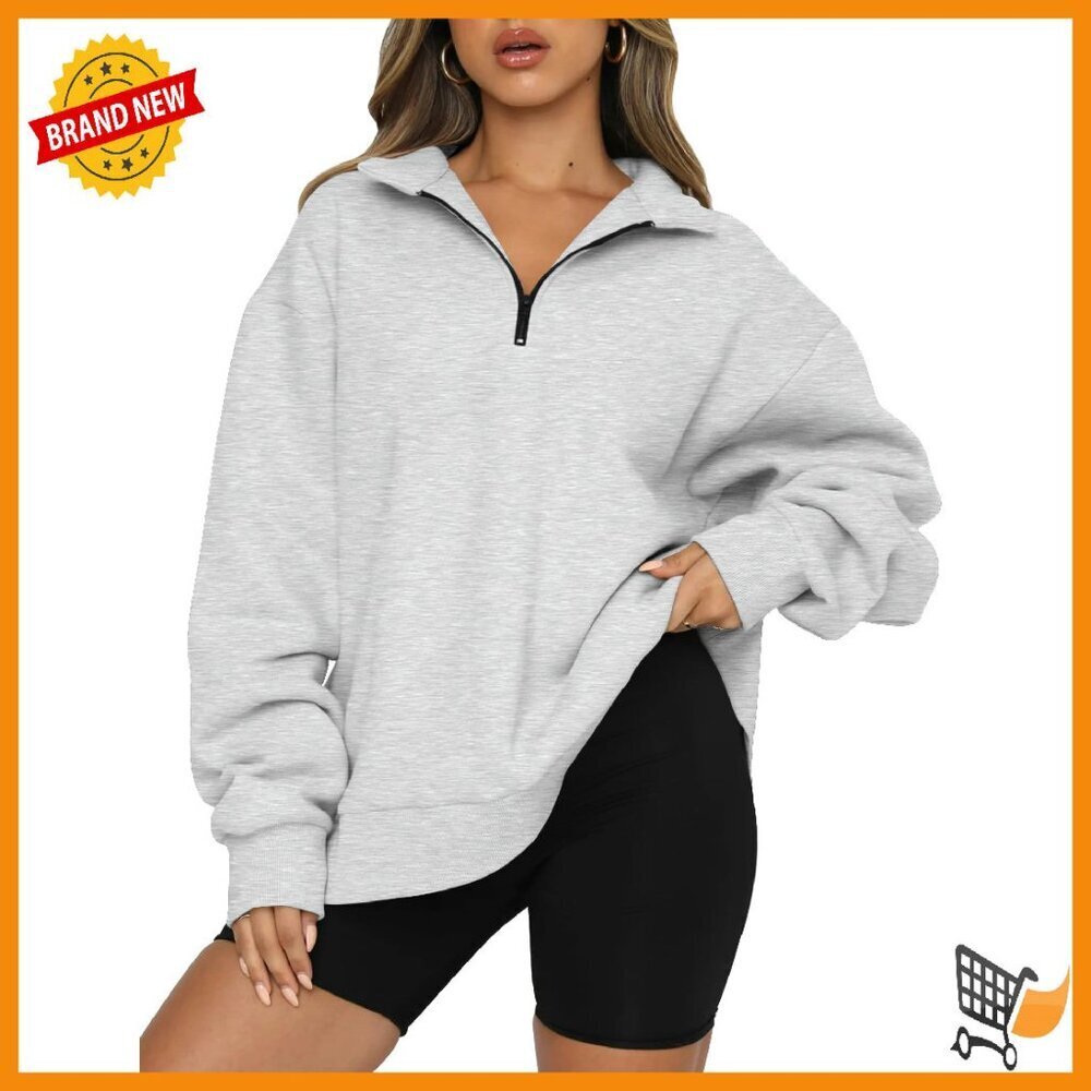 Oversized Half Zip Fleece Sweatshirt Cozy Pullover Drop Shoulder